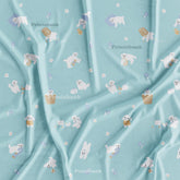 White Cute Dancing Dog Kid's Printed Pastel Blue Fabric